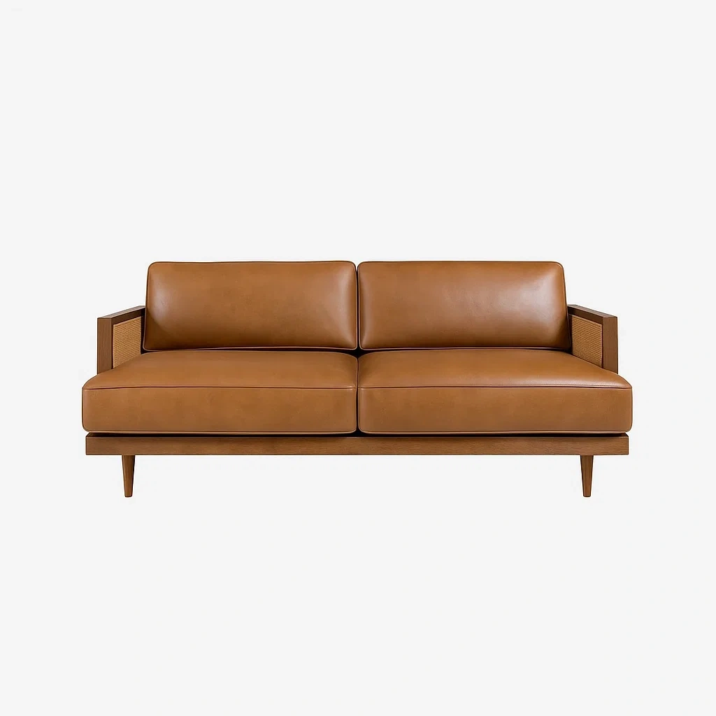 3-Sitzer Ledersofa Braun mit Holzrahmen-meuboveta