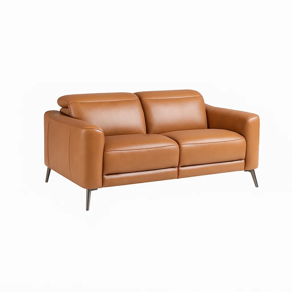 2-Sitzer Sofa aus Leder Braun mit Metallbeinen-meuboveta