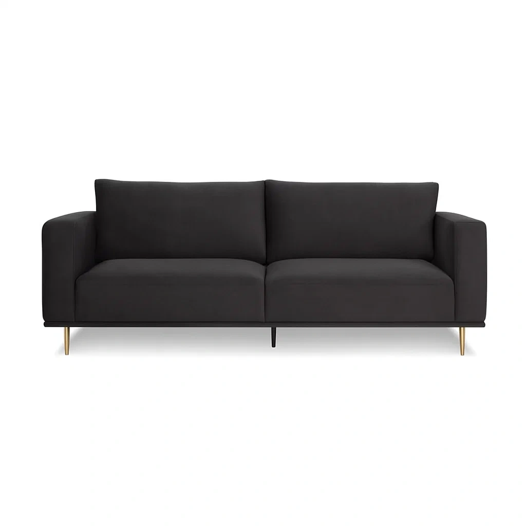 Schwarzes Dreisitzer-Sofa aus Baumwollstoff mit Metallbeinen, 210cm-meuboveta