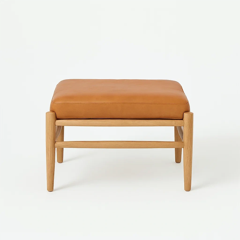 Leder Fußhocker Eichenholz Cognac-meuboveta