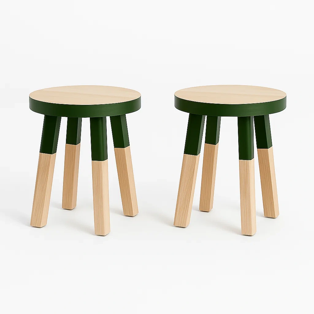 2-teiliges Holz-Hocker-Set Kiefer Grün/Natur Ø30 cm Höhe 45 cm-meuboveta