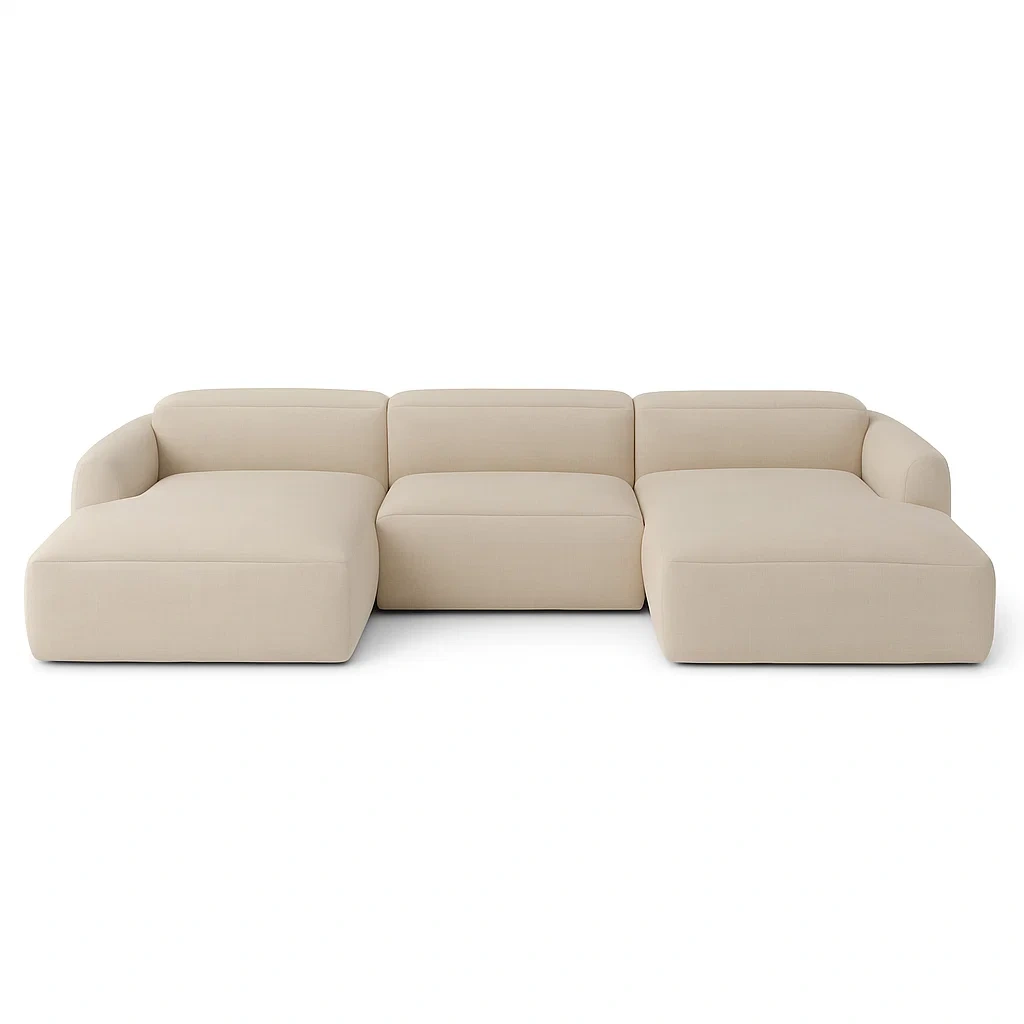 Ecksofa Beige Stoff 3-Sitzer mit Ottomane-meuboveta
