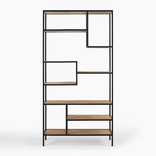 Regal aus Metall und MDF-Holz mit 5 Ebenen Schwarz/Braun 180 cm-meuboveta