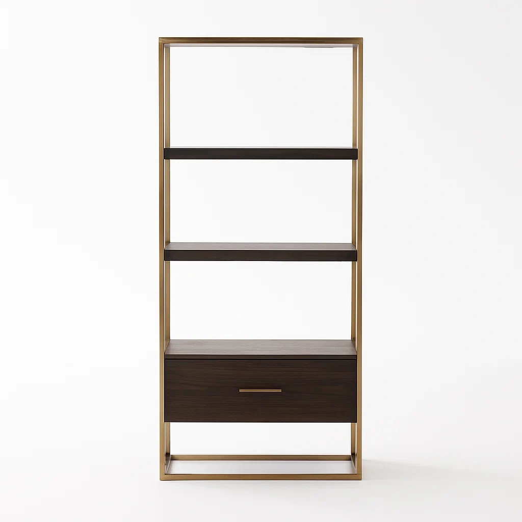 Holzregal mit Metallrahmen, 3 Regalböden und Schublade, 180 cm-meuboveta