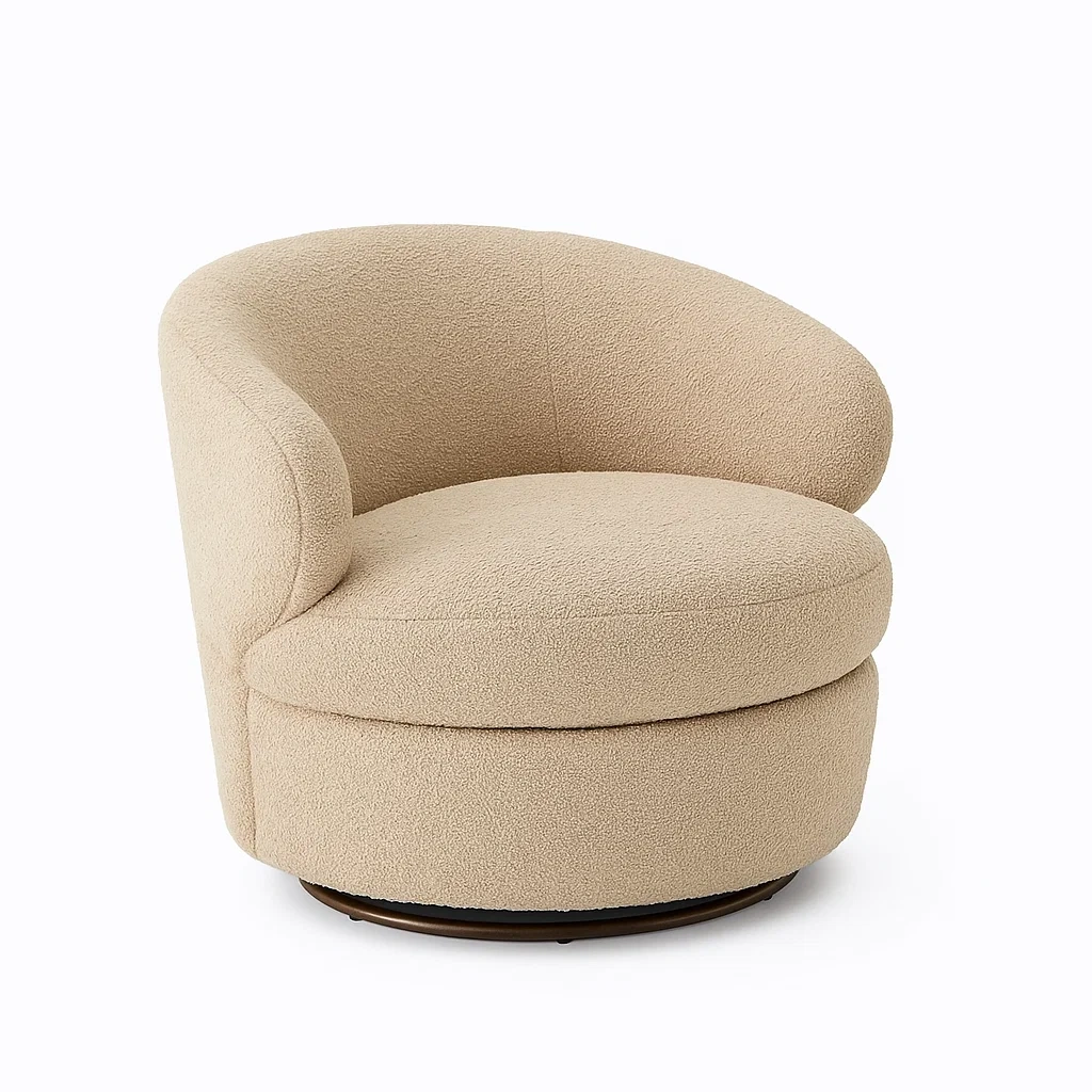 Runder Sessel aus Bouclé-Stoff Beige-meuboveta