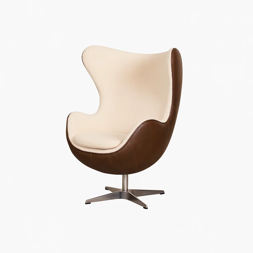 Drehbarer Loungesessel aus Leder und Stoff in Creme und Braun-meuboveta