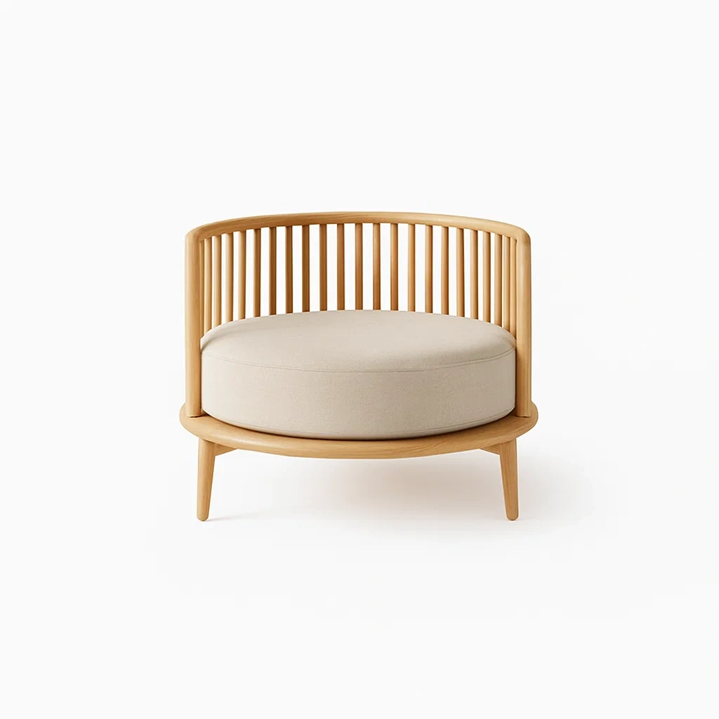 Sessel aus Massivholz mit Beige Leinenbezug-meuboveta