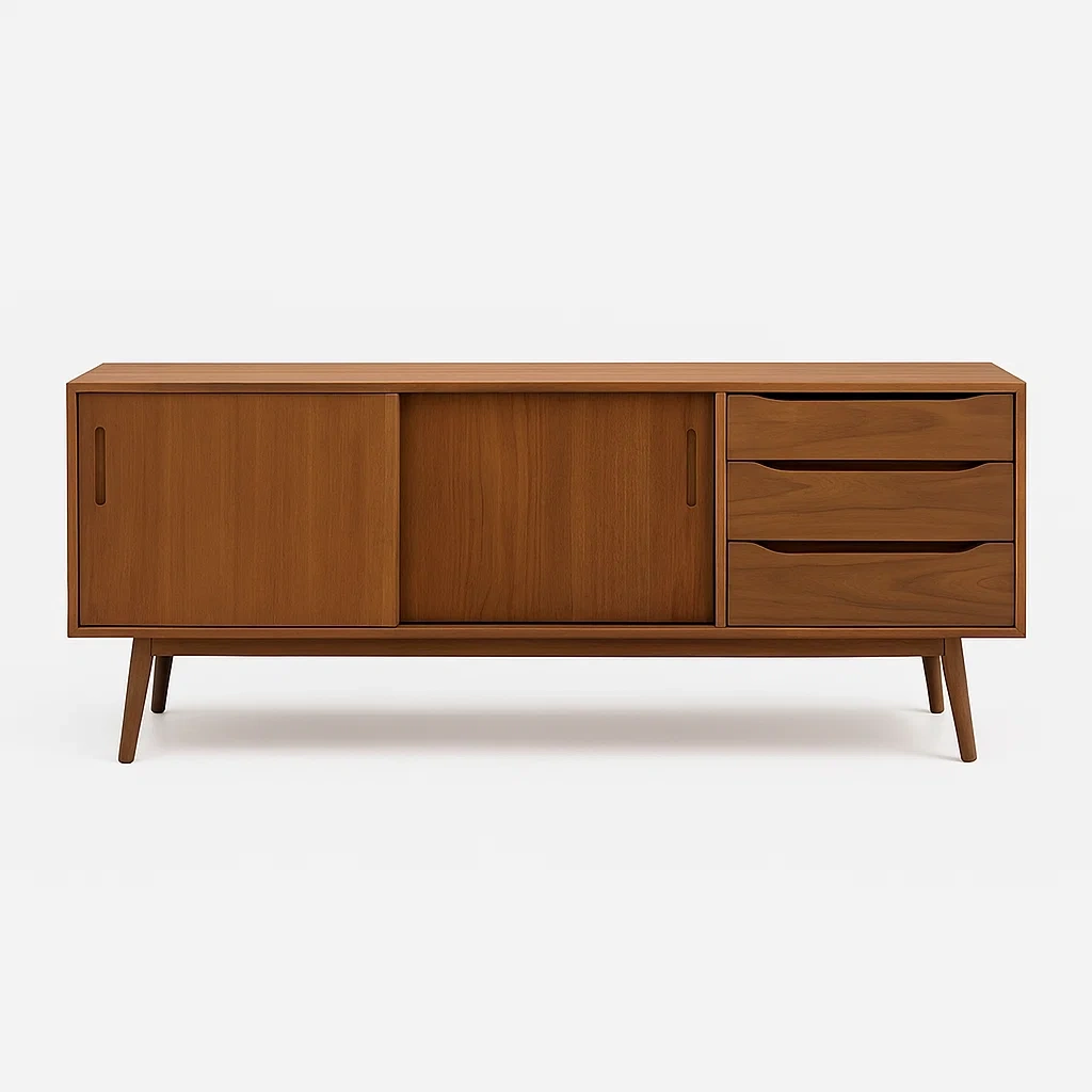 Walnussholz Sideboard mit Schiebetüren und Schubladen, 150 x 45 x 75 cm, Braun-meuboveta
