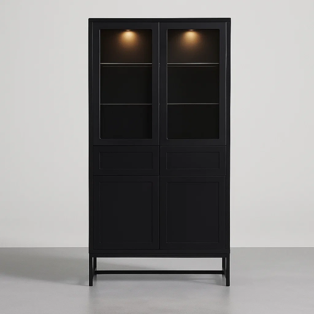 Vitrine aus MDF und gehärtetem Glas mit LED-Beleuchtung, Schwarz-meuboveta