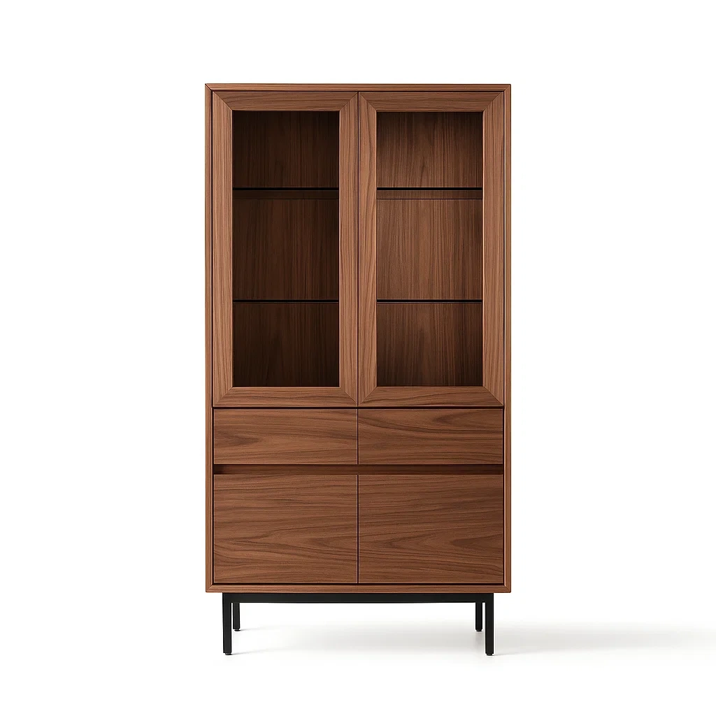 Vitrine aus Walnussholz mit Glastüren und Metallbeinen, 180 cm-meuboveta