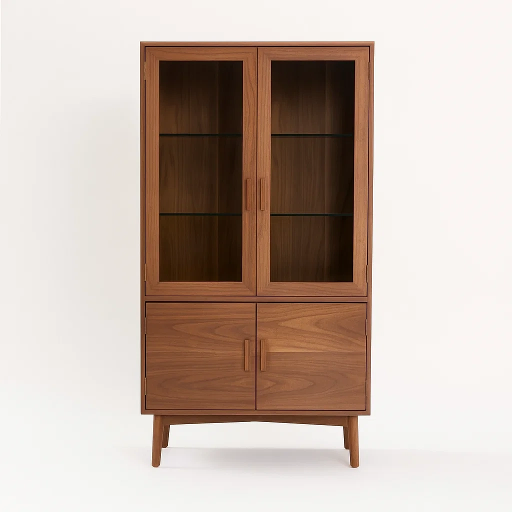 Vitrine aus Walnuss mit Glastüren und Holztüren 180cm-meuboveta