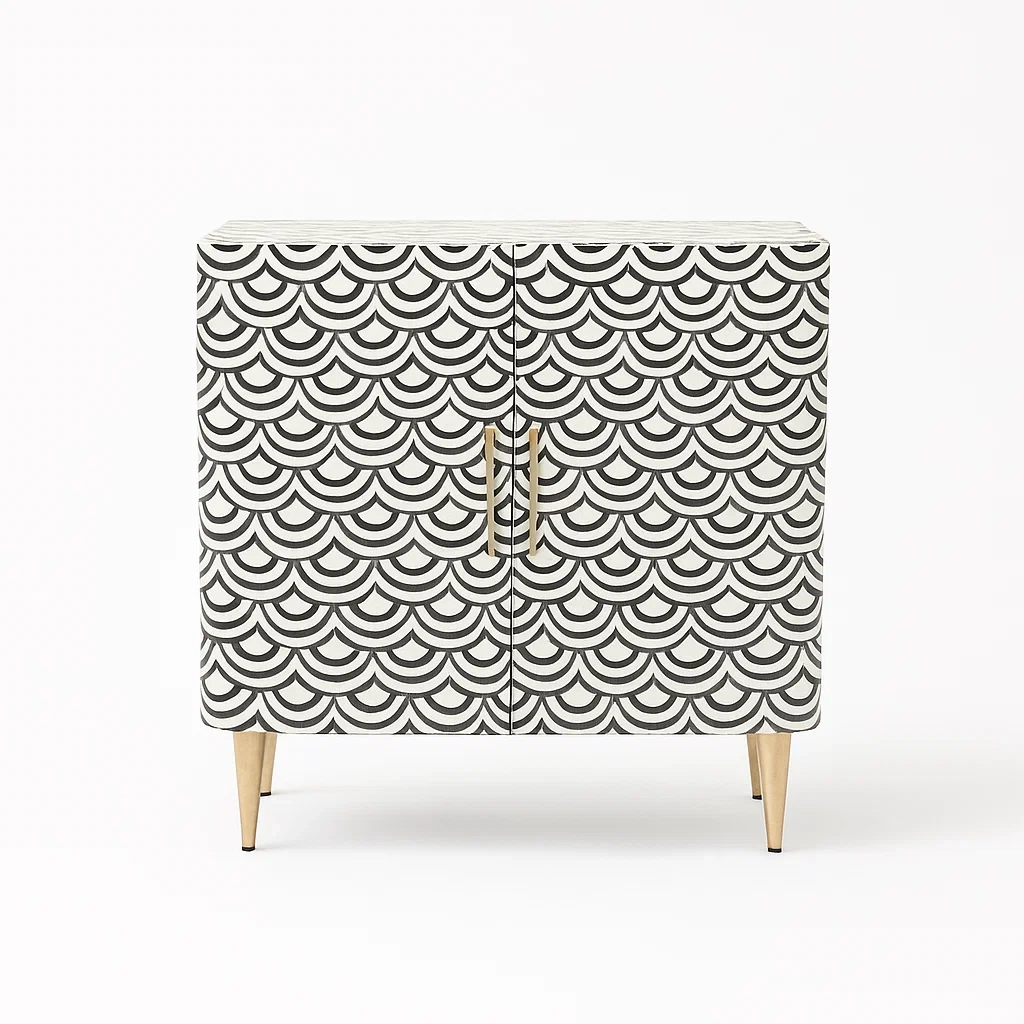 Kommode aus Holz mit geometrischem Muster, Weiß/Schwarz-meuboveta