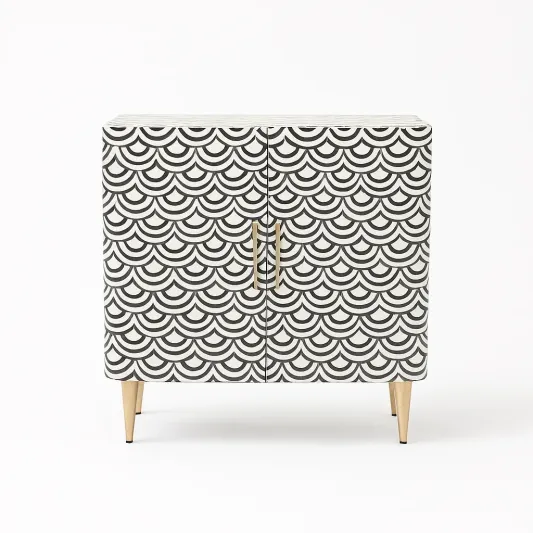 Kommode aus Holz mit geometrischem Muster, Weiß/Schwarz-meuboveta