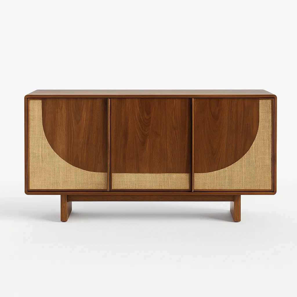 Sideboard aus Walnussholz und Rattan Braun 80x180x45 cm-meuboveta