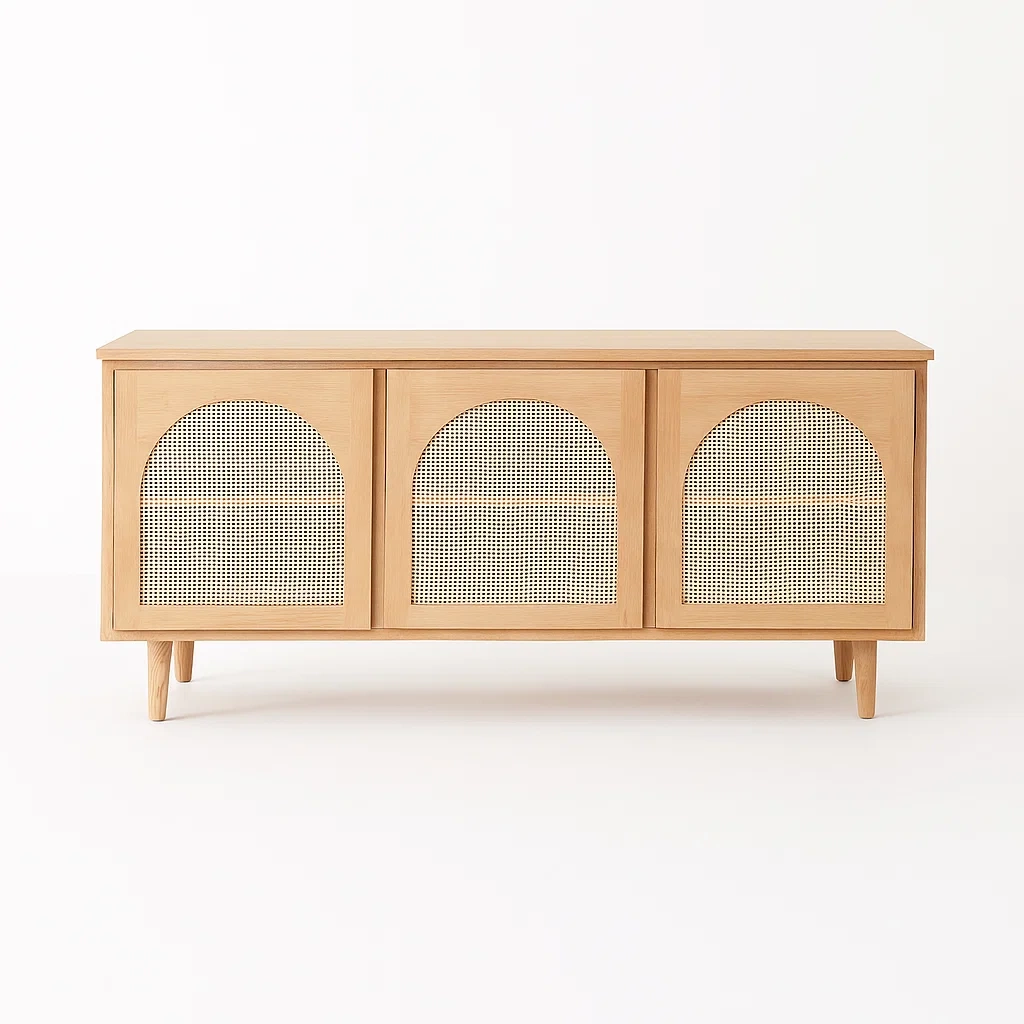 Massivholz Sideboard mit Rattangeflecht 120 cm Natur-meuboveta