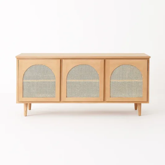 Massivholz Sideboard mit Rattangeflecht 120 cm Natur-meuboveta