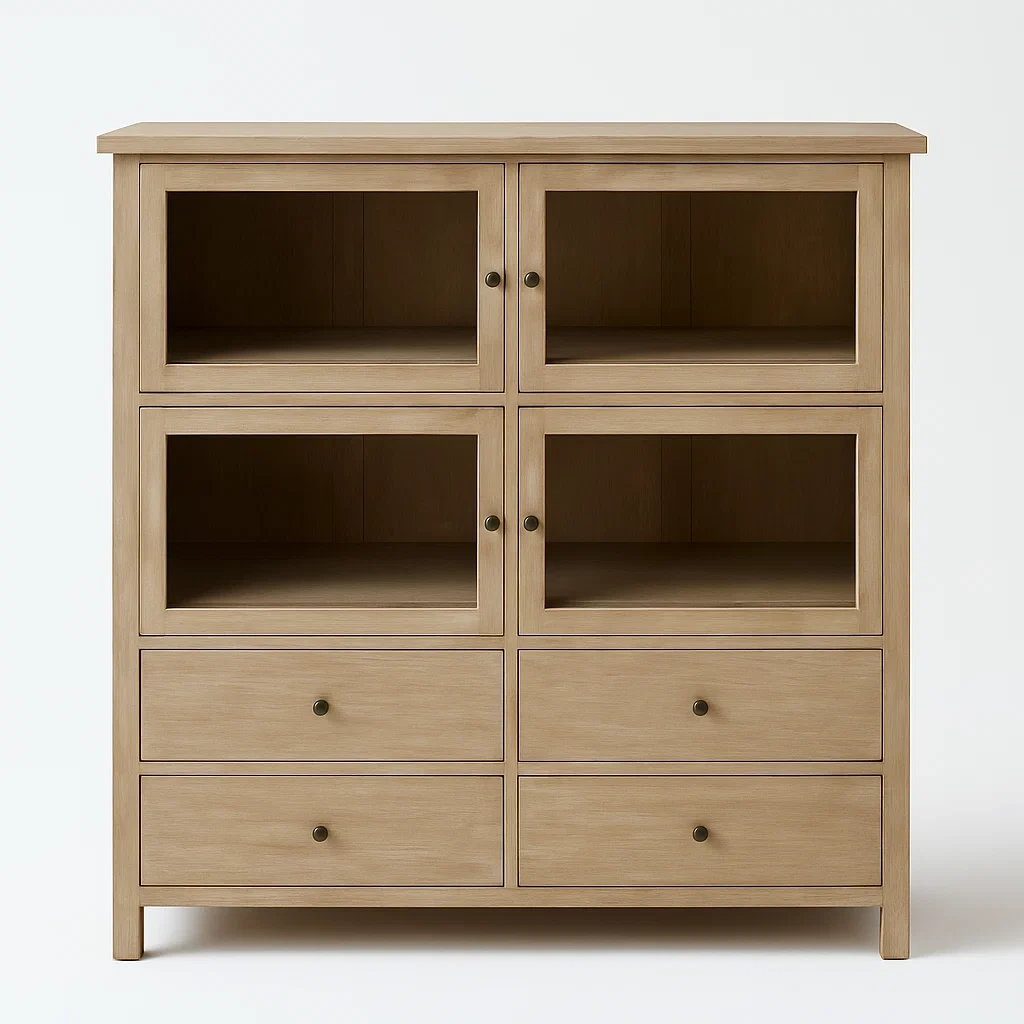 Holz Vitrine mit 4 Glastüren und 4 Schubladen 110cm x 45cm x 140cm-meuboveta