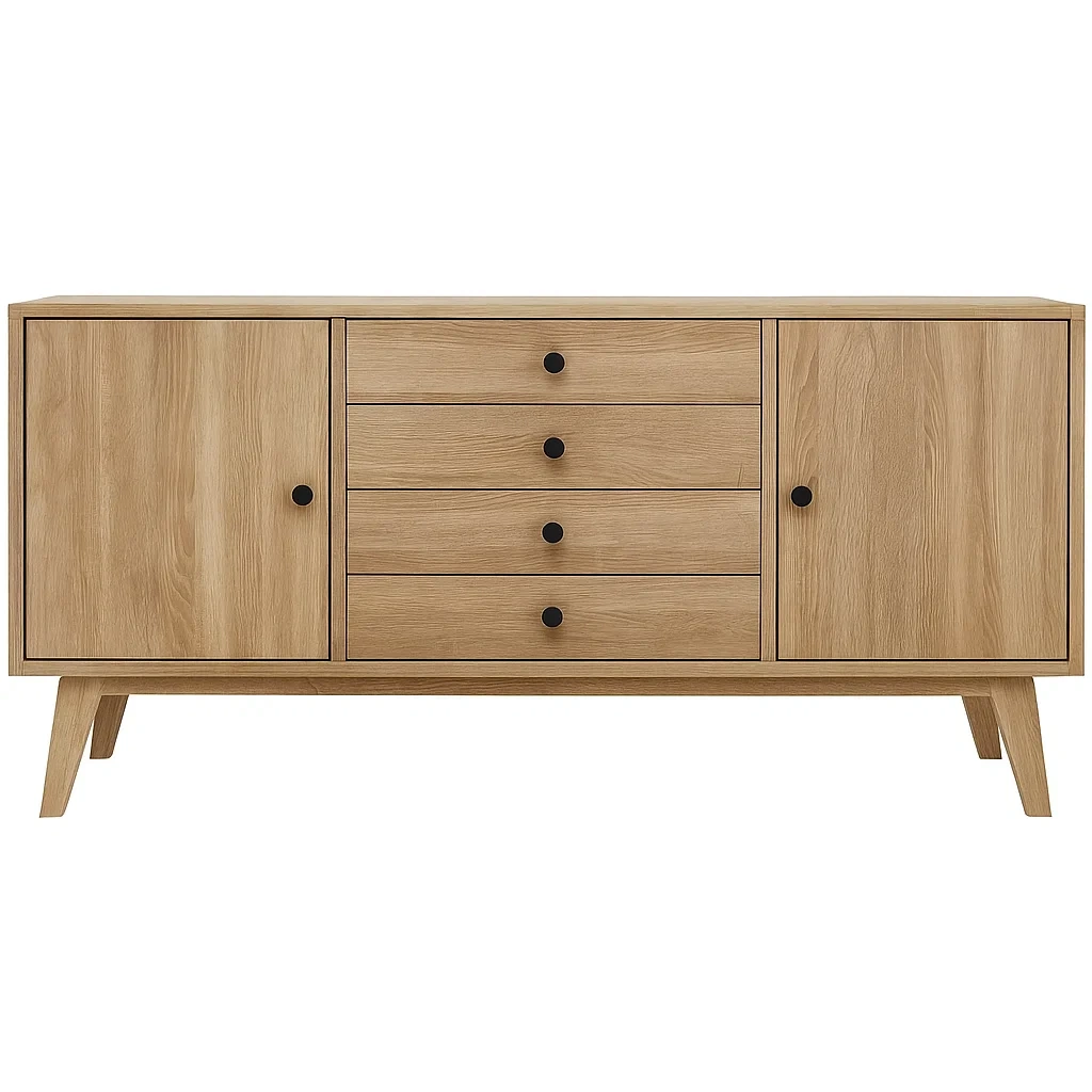 Holz Sideboard in Eiche-Optik mit 2 Türen und 4 Schubladen-meuboveta