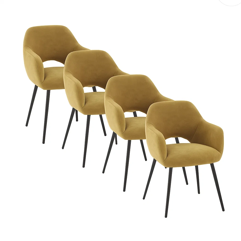 4er Set Esszimmerstühle Senfgelb Samt Metall-meuboveta