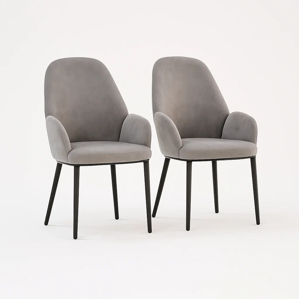 2er Set Samtstühle mit Metallbeinen, Grau-meuboveta