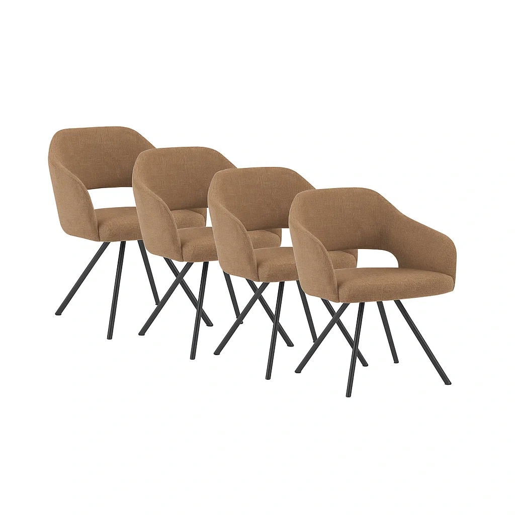 4er Set Esszimmerstühle Stoff Beige Metall-meuboveta