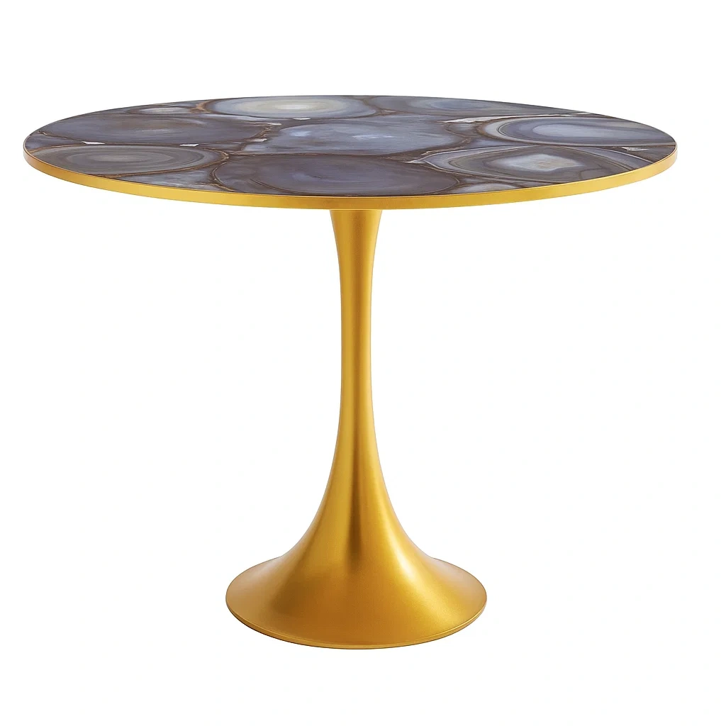 Runder Tisch mit Achat Tischplatte und goldenem Gestell 75cm-meuboveta