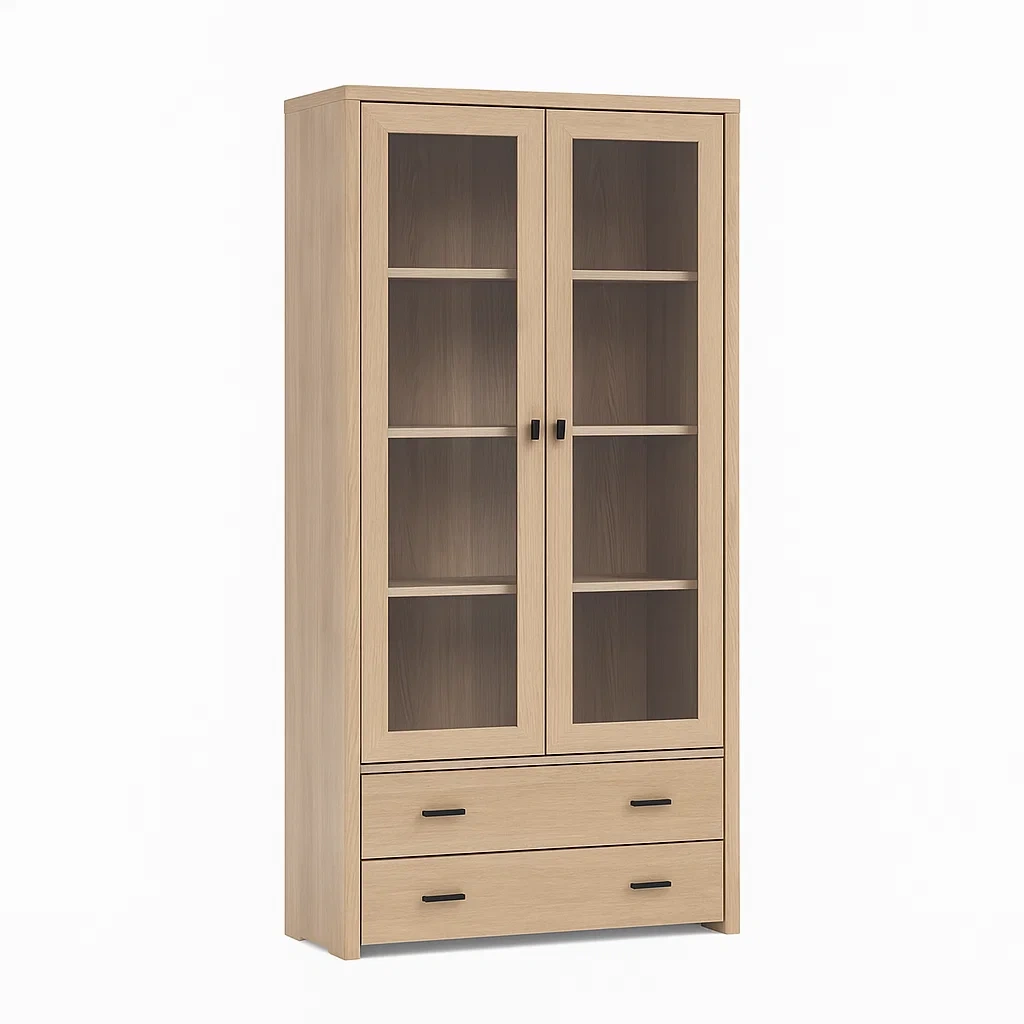 Vitrine Eichenfurnier mit Sicherheitsglas 200cm Höhe 80cm Breite 35cm Tiefe-meuboveta