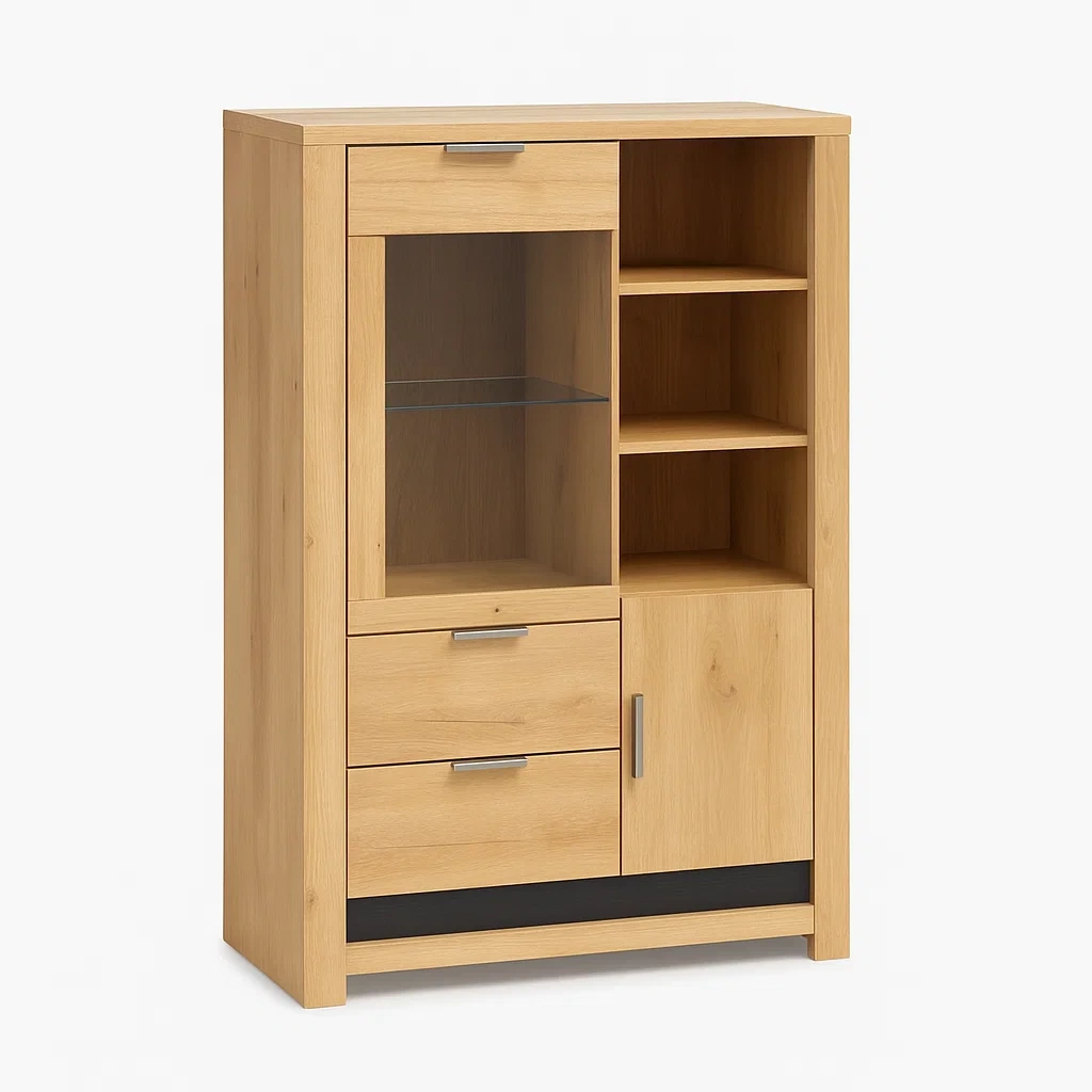 Eichen-Vitrine mit Glas- und Holztüren-meuboveta