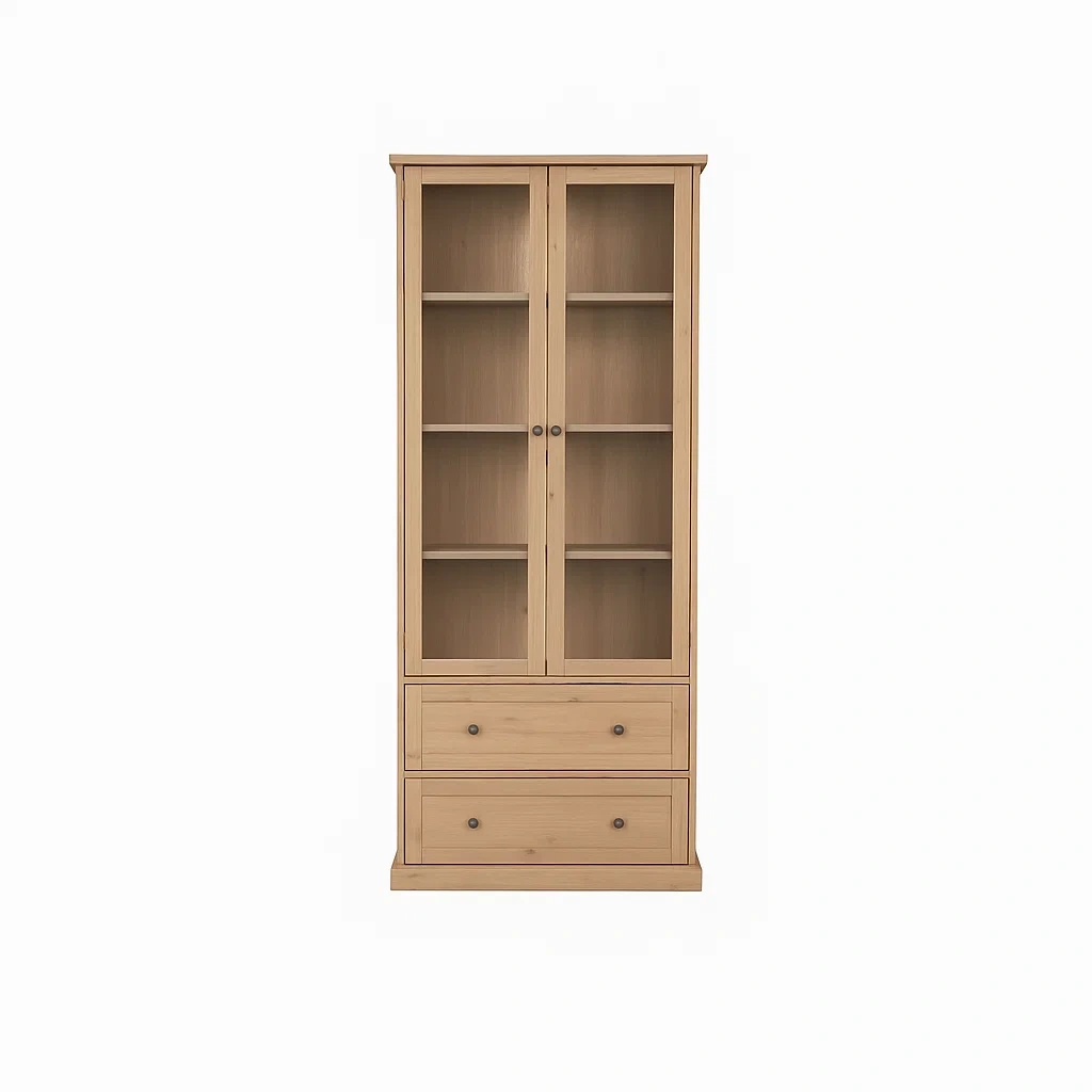 Vitrine aus Kiefernholz mit Glastüren und Schubladen-meuboveta