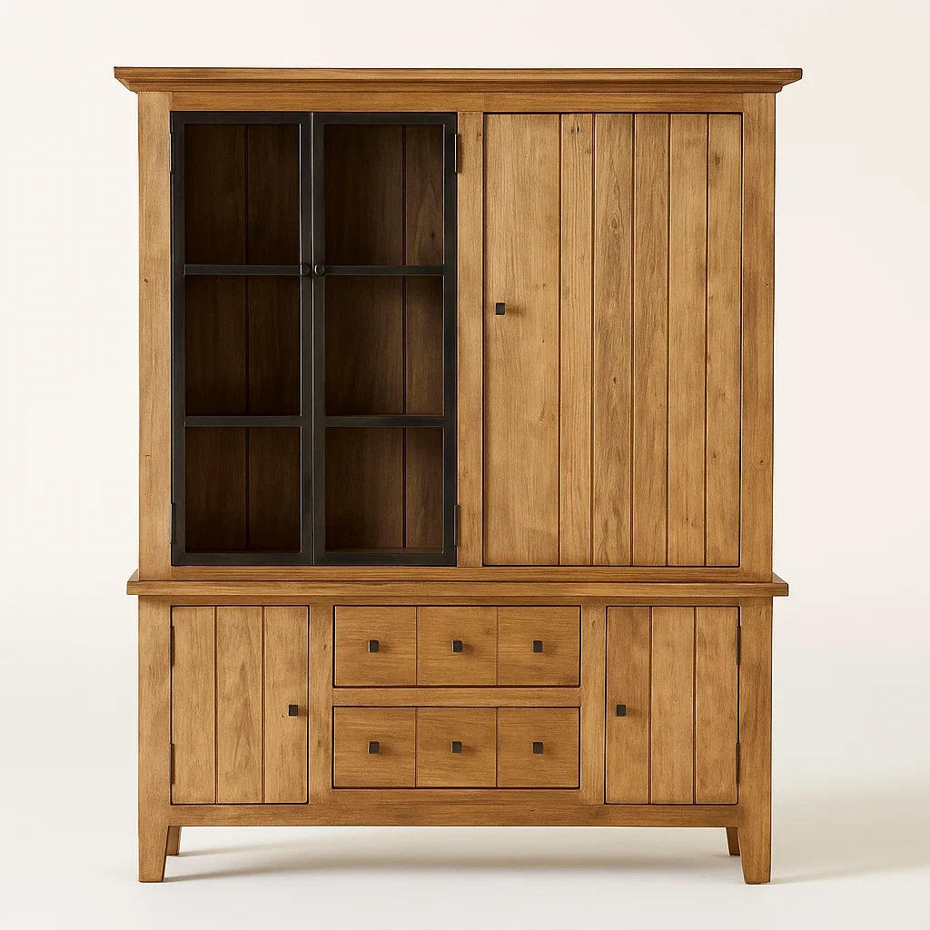 Eichen Vitrine mit Sicherheitsglas und Schubladen 200cm-meuboveta