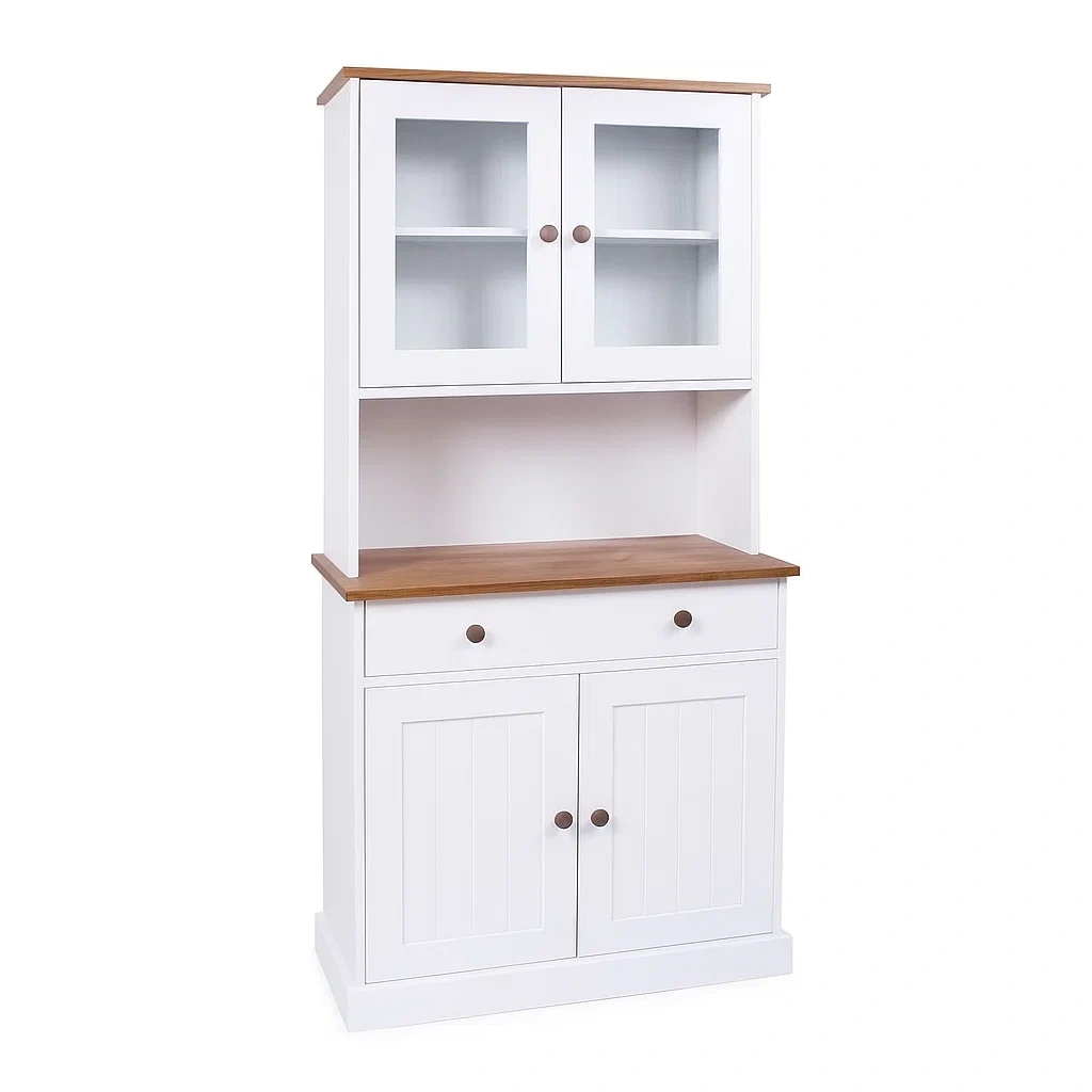 Küchenschrank Weiß Kiefernholz Glas 180x80x40cm-meuboveta