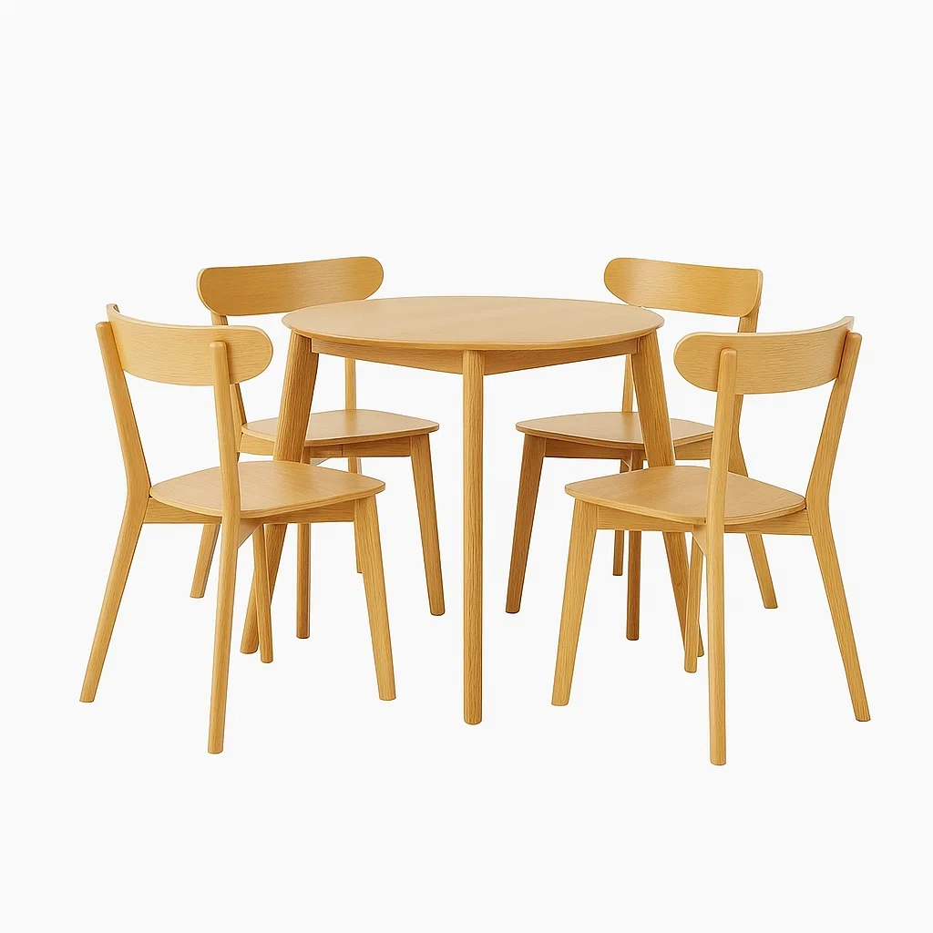 Rundes Esszimmer-Set aus Holz mit 4 Stühlen und Tisch Hellbraun-meuboveta