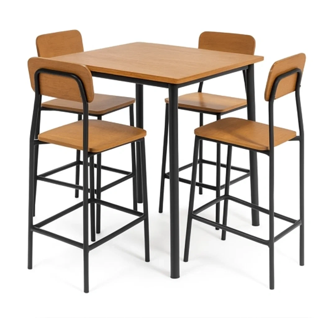 Essgruppe mit 4 Barhockern Holz Metall-meuboveta