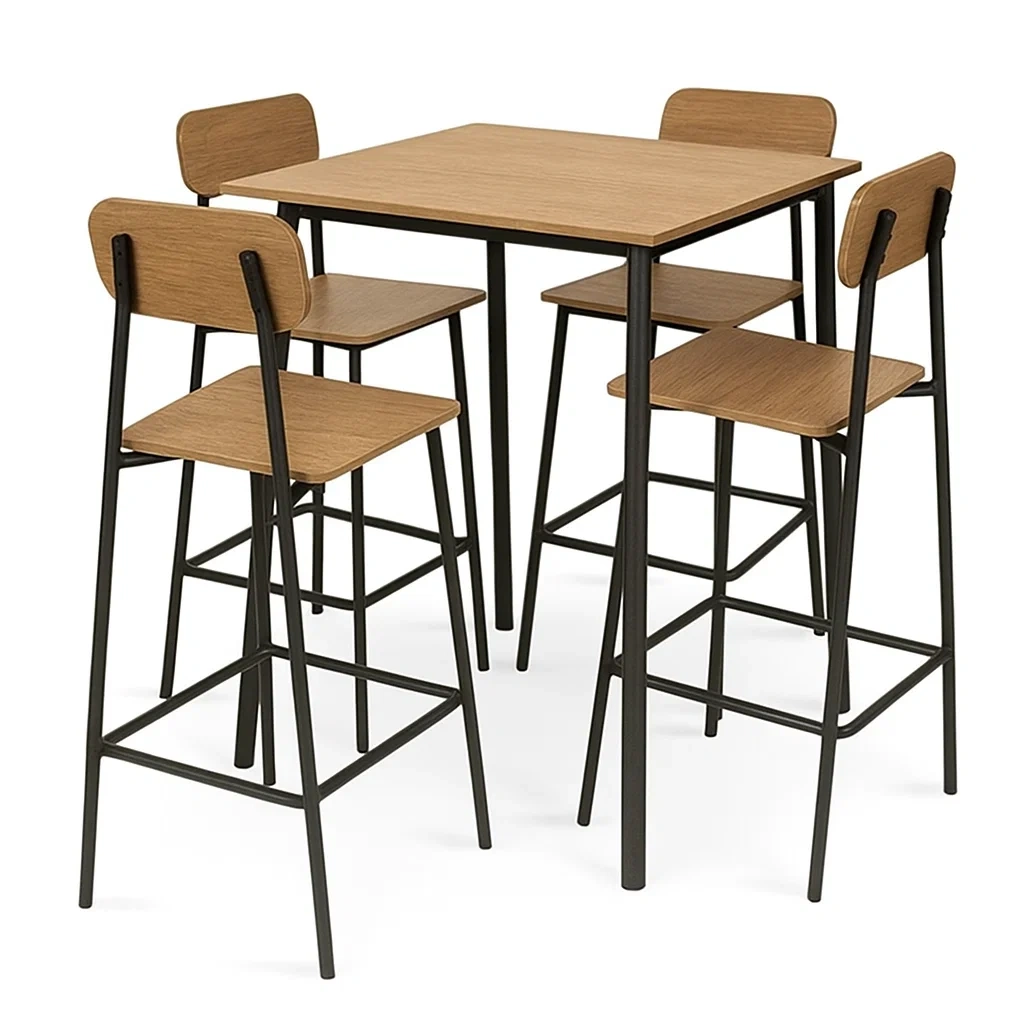 5-teiliges MDF-Metall Bartisch Set, Holzoptik-meuboveta