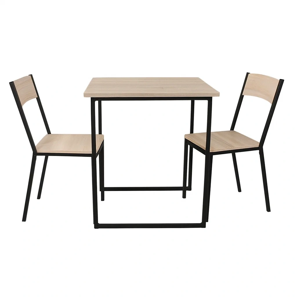 Essgruppe mit quadratischem Tisch und 2 Stühlen in Holzoptik aus Metall, Schwarz/Natur-meuboveta