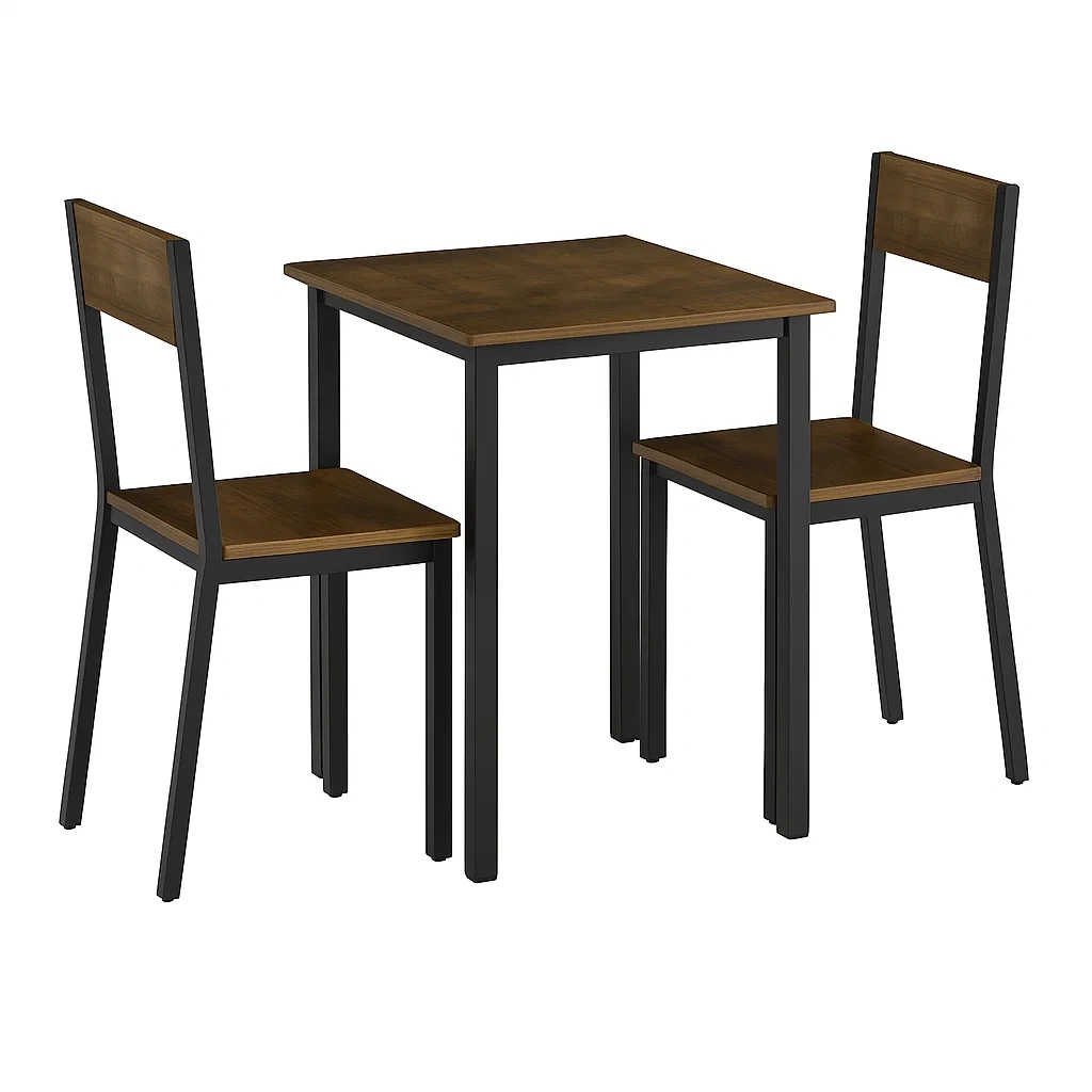 Essgruppe aus Holzfurnier und Metall in Braun/Schwarz-meuboveta
