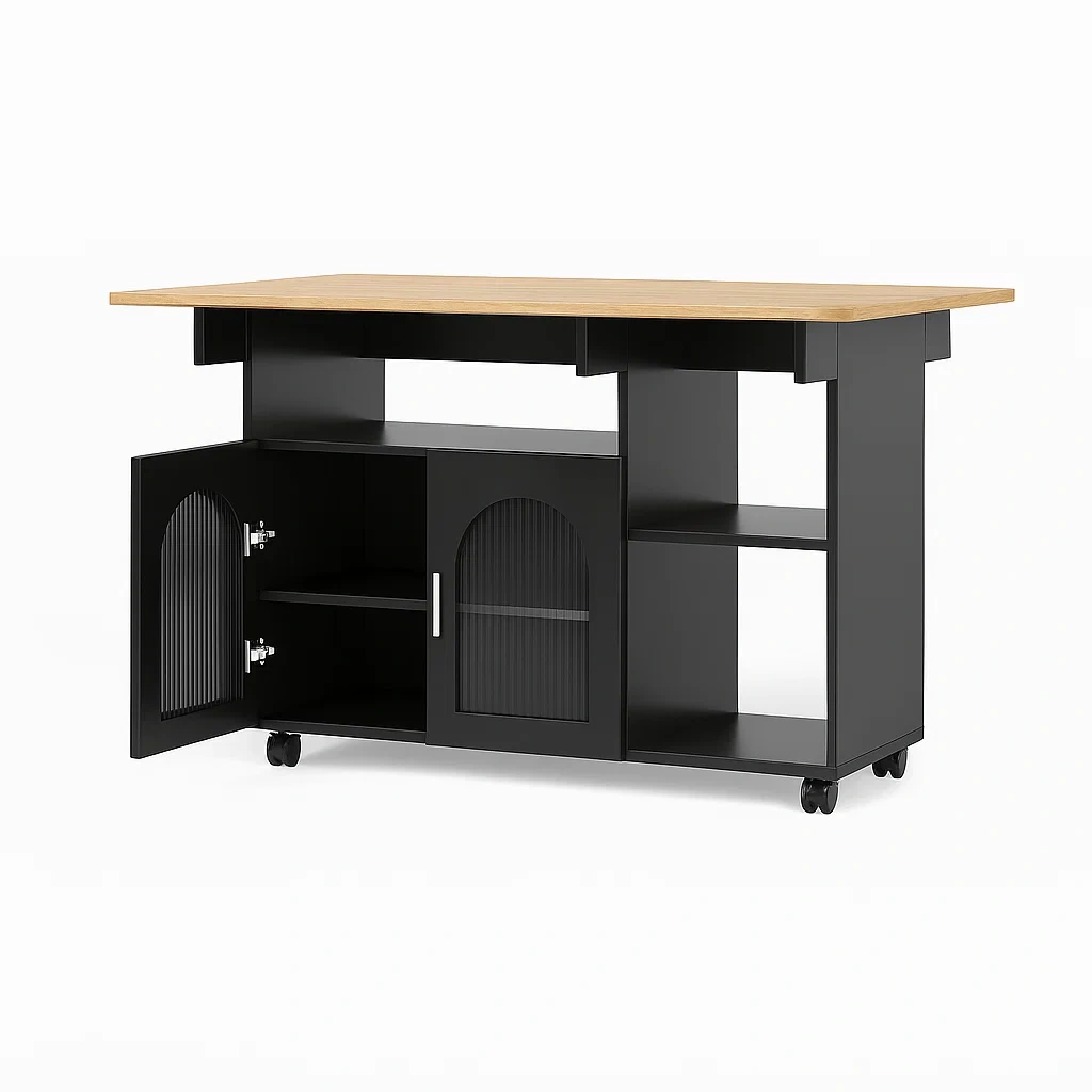 Küchenwagen mit Holzplatte und Metallrahmen 120x60x90 cm Schwarz-meuboveta