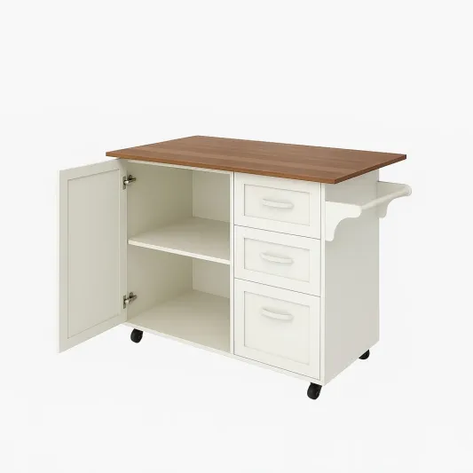 Küchenwagen mit MDF und Holzplatte in Weiß und Braun-meuboveta