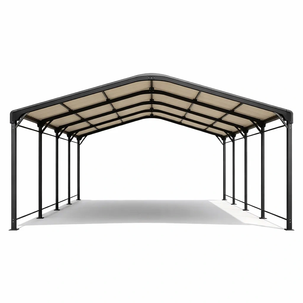 Stahl Carport mit Polyethylen Dach 600x300x280 cm Beige-homfetra