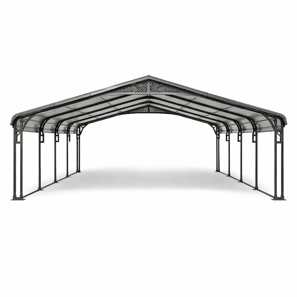 Carport Stahlrahmen Polycarbonatdach 600x300cm Schwarz-homfetra