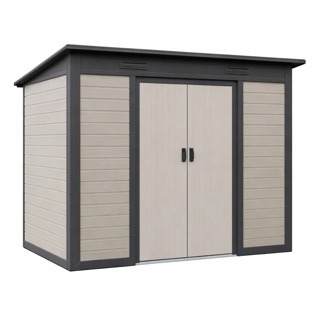 Gartenschuppen Kunststoff Beige/Grau 213cm x 127cm x 185cm-homfetra