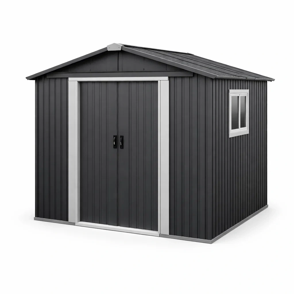 Metall Gartenhaus Dunkelgrau 213cm x 130cm x 185cm mit Schiebetüren-homfetra