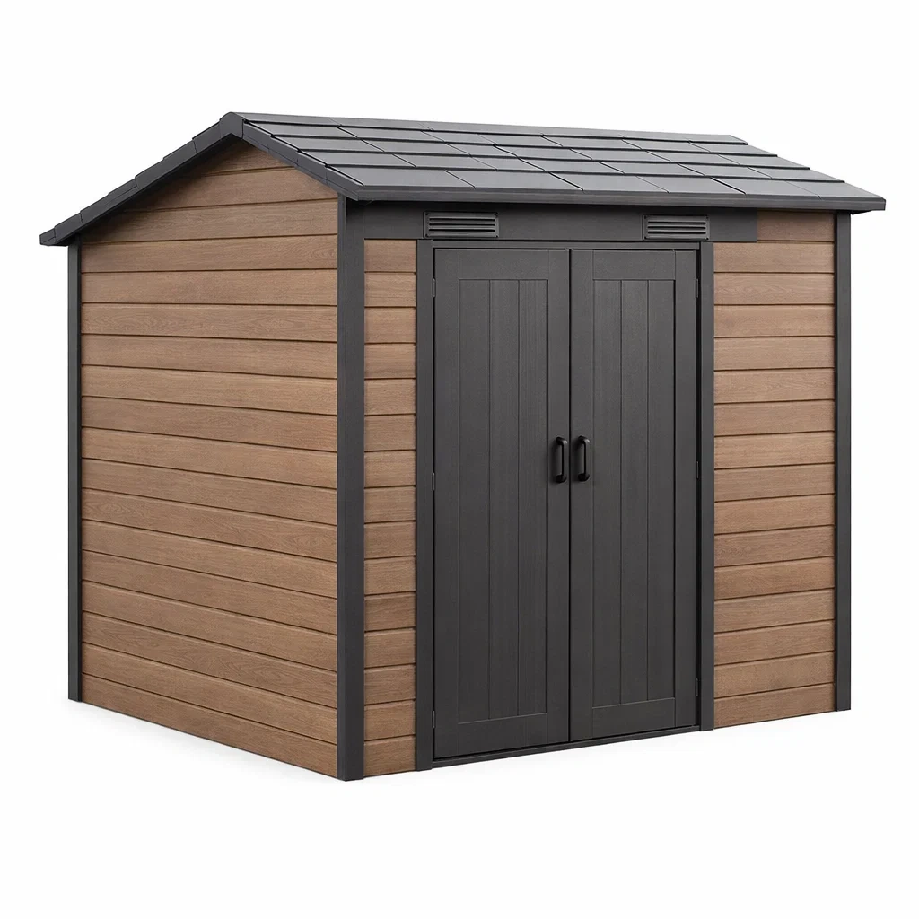 Kunststoffschuppen im Holzdesign Braun/Schwarz 200cm x 150cm x 210cm-homfetra