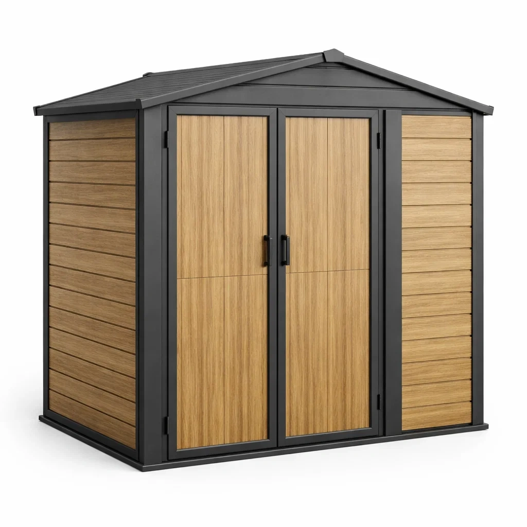 Gartenhaus aus Stahl und Holzoptik mit Doppeltür 213x127x185cm-homfetra