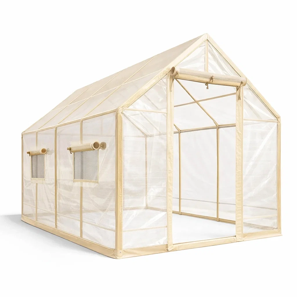 Beiges PVC-Gewächshaus mit Stahlrahmen 300x200x200cm-homfetra