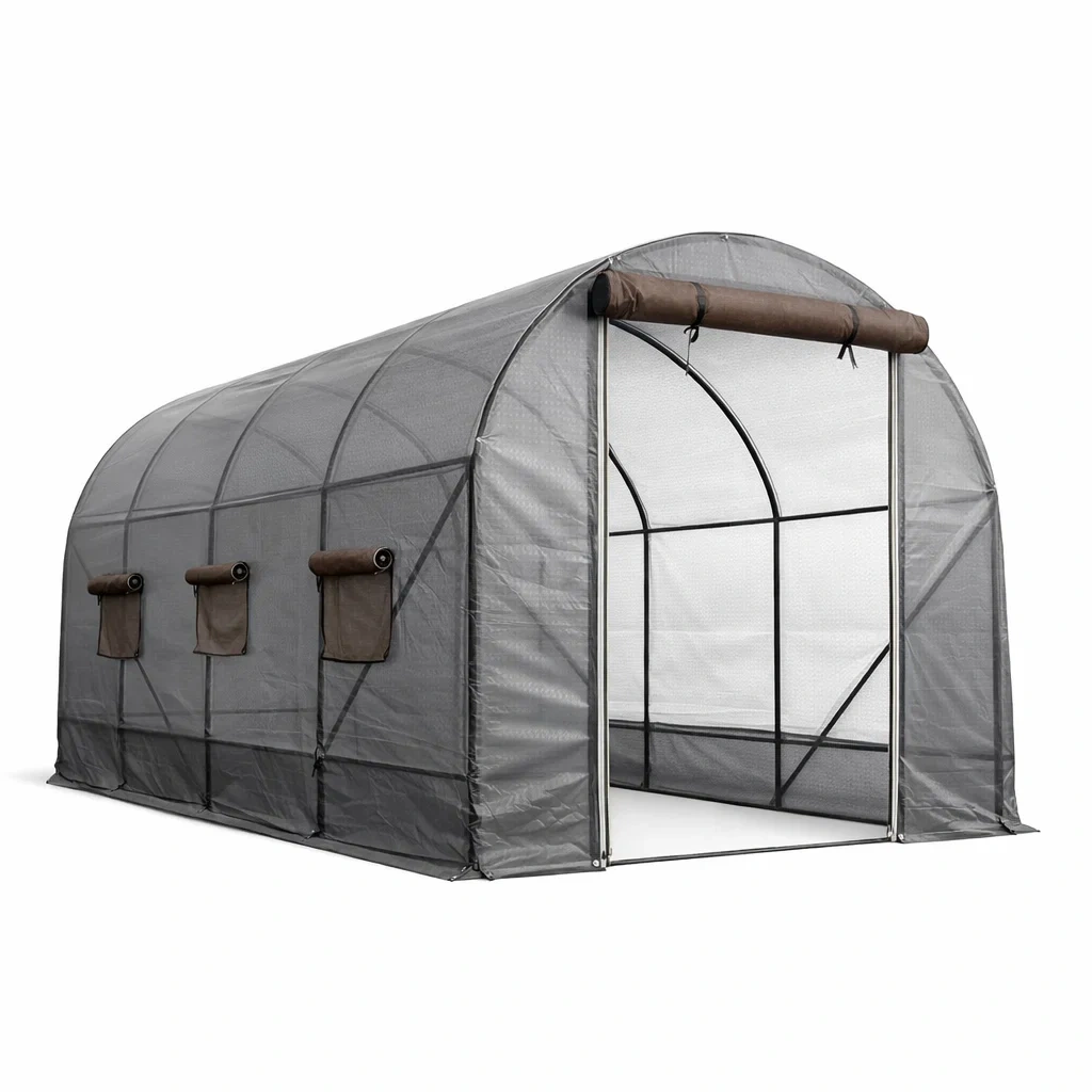 Gartentunnel Gewächshaus Metallrahmen PVC Grau 3x2x2m-homfetra