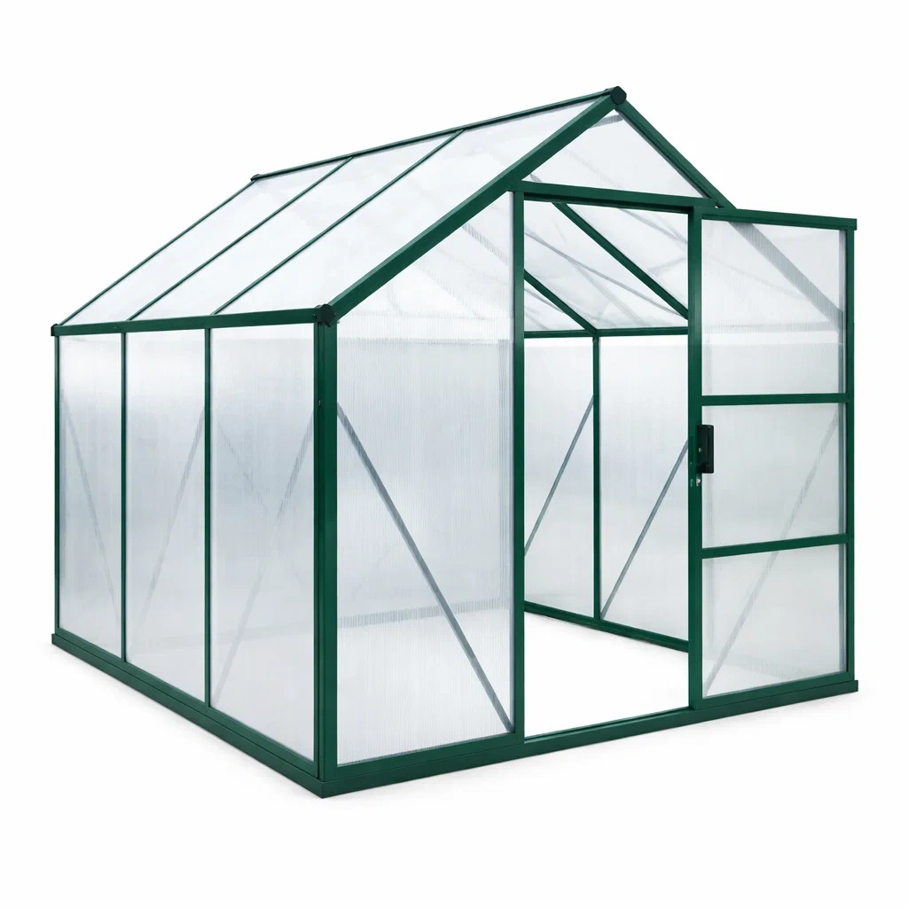 Aluminium Gewächshaus mit Polycarbonatplatten 4 mm Grün-homfetra