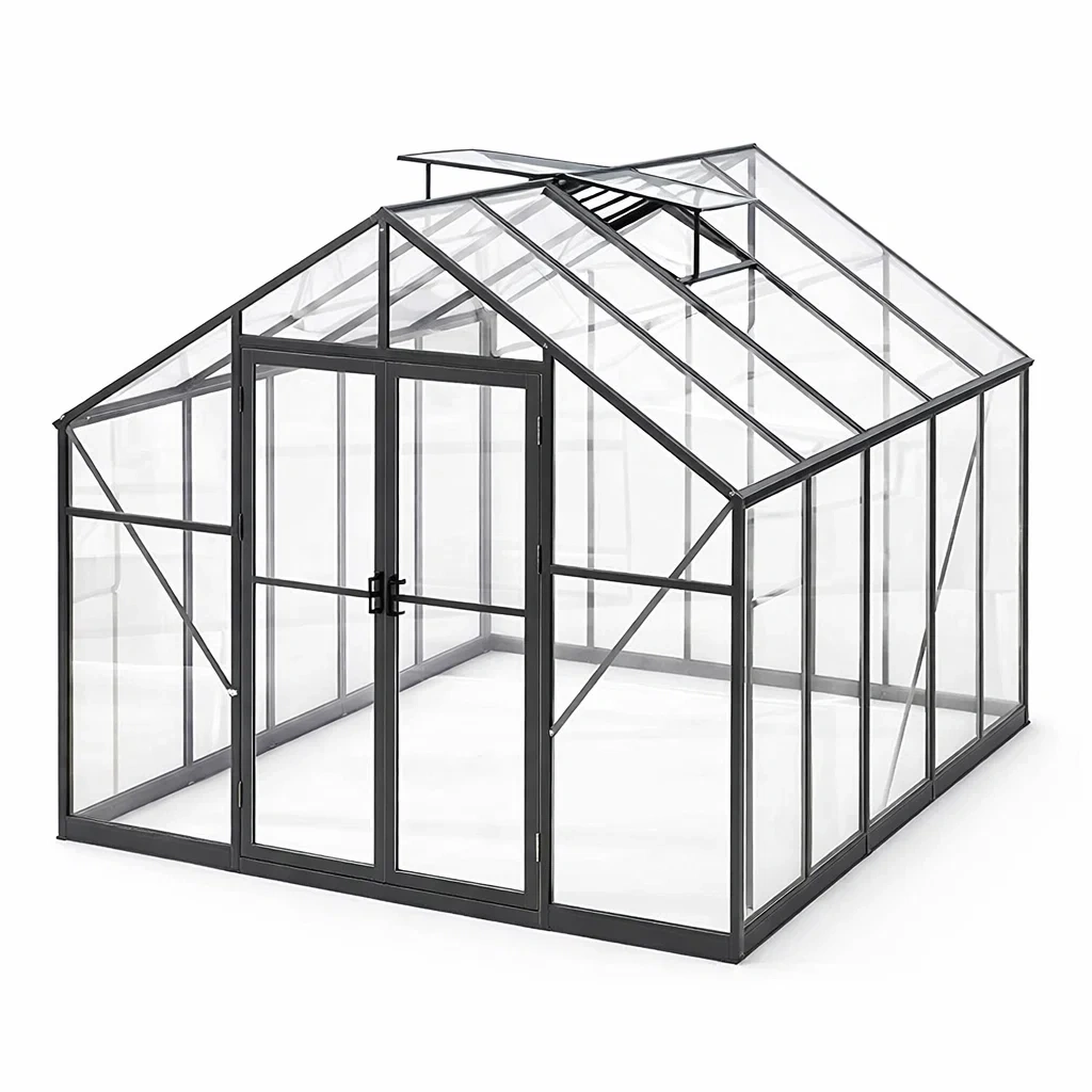 Aluminium Gewächshaus mit Polycarbonatplatten, 250x190x195 cm-homfetra