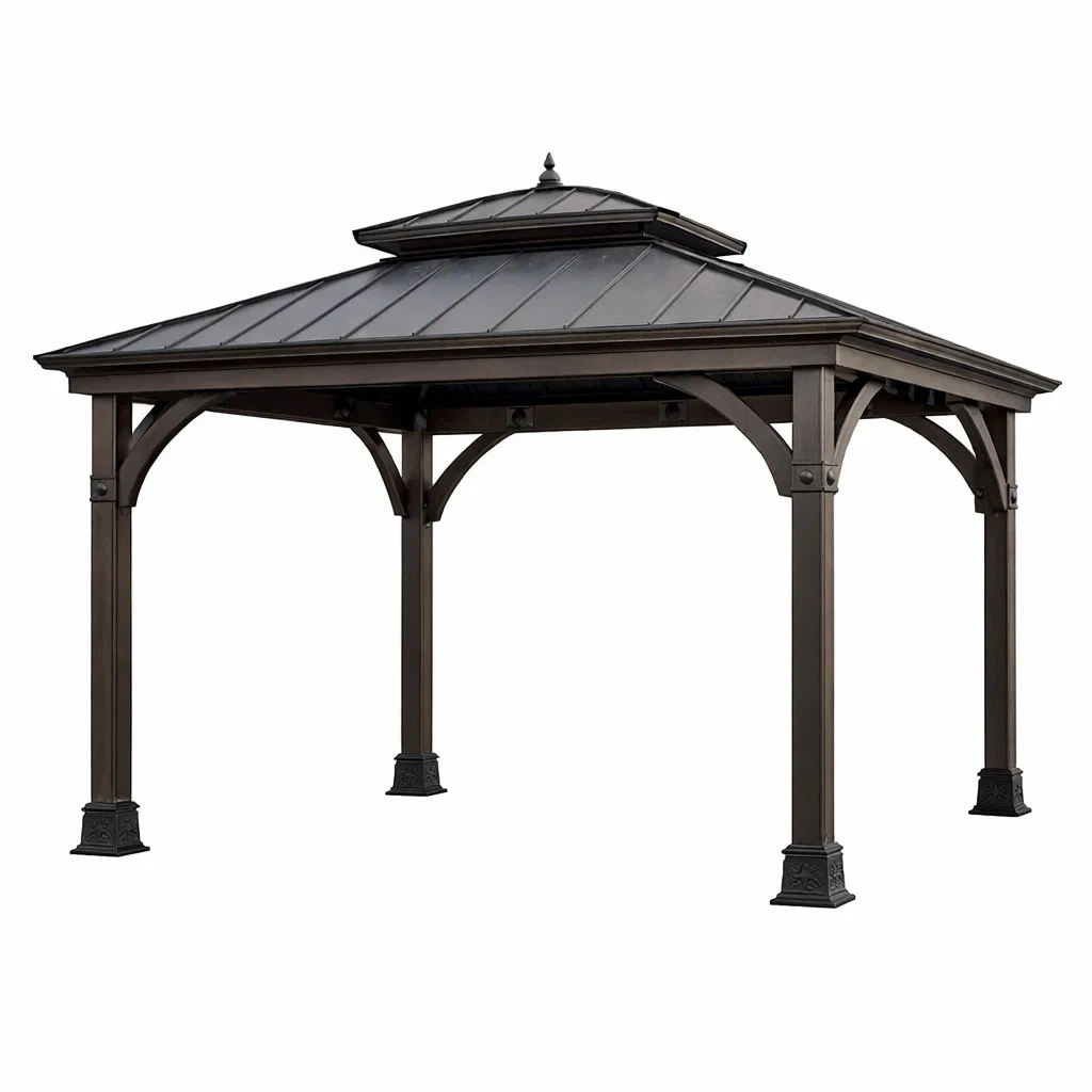 Gartenpavillon Aluminium Stahl Zweistufiges Dach Braun-homfetra