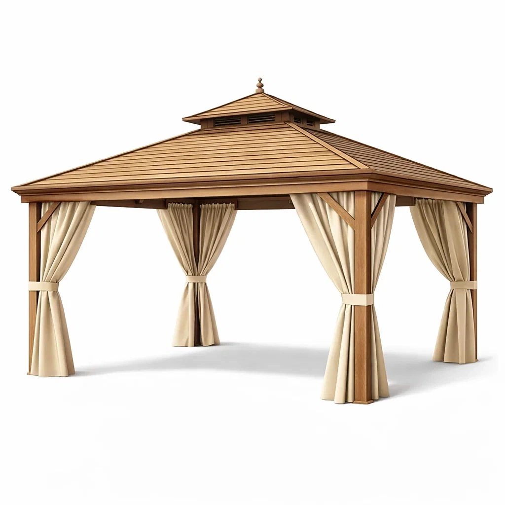 Holz-Pavillon 3x4m mit Vorhängen-homfetra